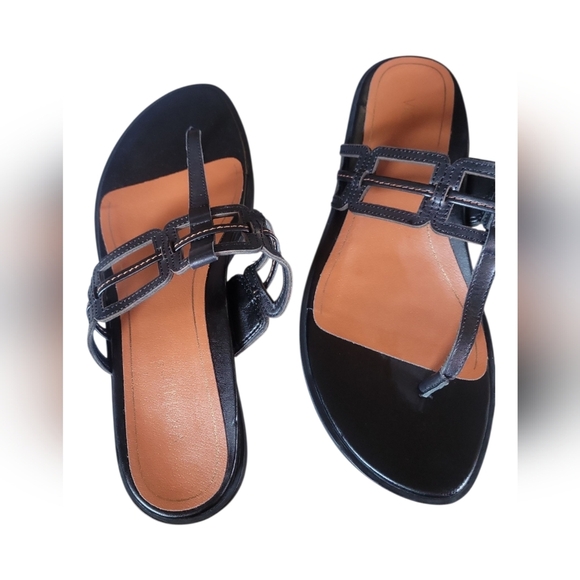 Vionic Alvana Black Women's Leather Geometic Cutout Thong  Sandals Sz 8 - Picture 4 of 9